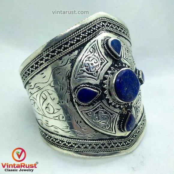 single Handmade Silver Tone Kuchi Cuff Bracelet, Afghan Cuff Bracelet, Ethnic - Picture 5 of 7